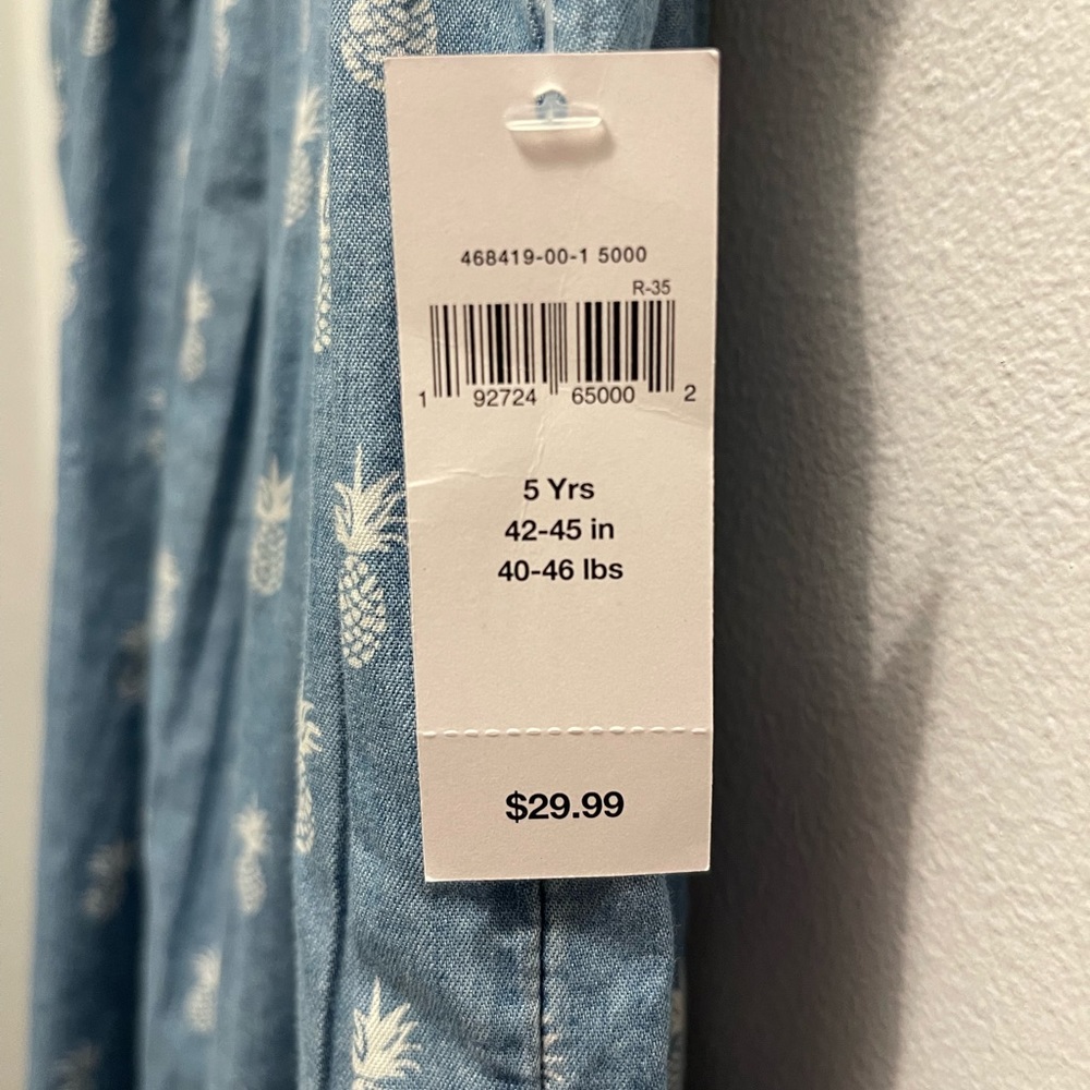 NWT gap girls dress, denim with pineapples